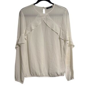 Reserved Brand White Ruffle Detail Long Sleeve Blouse NWT (see description)